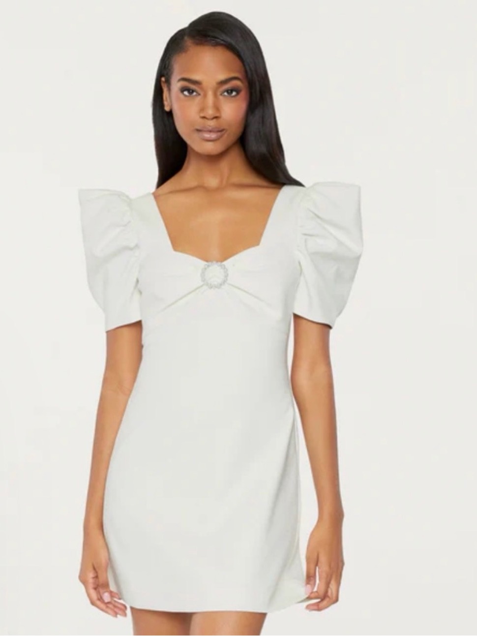 Likely White Mini Dress With Puff Sleeves And Center Embellishment